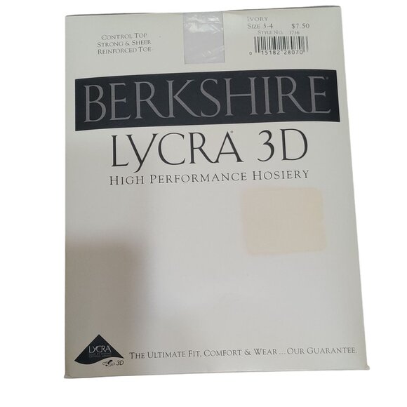 Berkshire 3-4 Lycra 3D Ivory Hosiery Pantyhose Tummy Control Top Vintage NWT - Picture 1 of 6